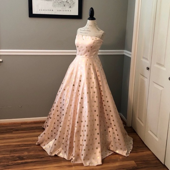 Mac Duggal Dresses & Skirts - NEW MAC DUGGAL SZ 12 LIGHT PINK POLKA DOTS BALL GOWN WITH POCKETS